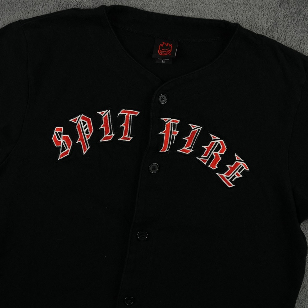 Spitfire Baseball Jersey Mens Medium Black Embroidered Bighead Logo Button Up